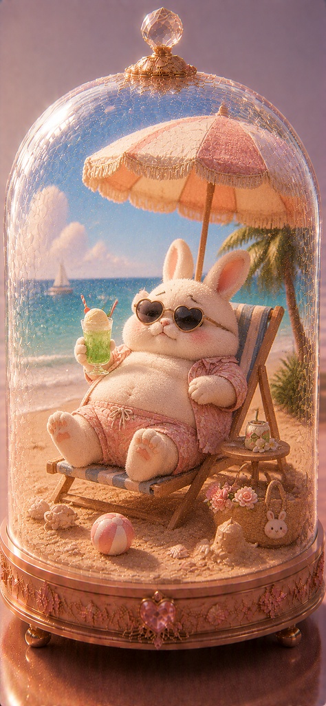 ガラスドームうさぎ 〜夏のビーチでくつろぐうさぎ〜 Glass Dome Rabbit - Summer Beach Bunny