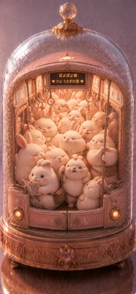 ガラスドームうさぎ 〜ぎゅうぎゅう通勤電車うさぎ〜 Glass Dome Rabbit - Crowded Train Bunny