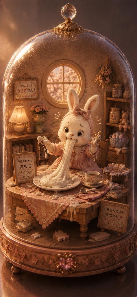 ガラスドームうさぎ 〜おもち食べるの失敗しちゃったうさぎ〜 Glass Dome Rabbit - Mochi Mishap Bunny