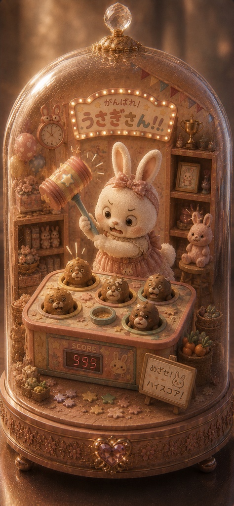 ガラスドームうさぎ 〜もぐら叩きに本気すぎるうさぎ〜 Glass Dome Rabbit - Whack-a-Mole Bunny