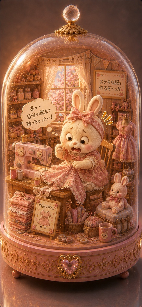 ガラスドームうさぎ 〜自分の服まで縫っちゃったうさぎ〜 Glass Dome Rabbit - Sewed My Own Dress Bunny