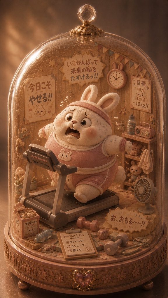 ガラスドームうさぎ 〜ダイエットを頑張るぽよぽようさぎ〜 Glass Dome Rabbit - Diet Challenge Bunny