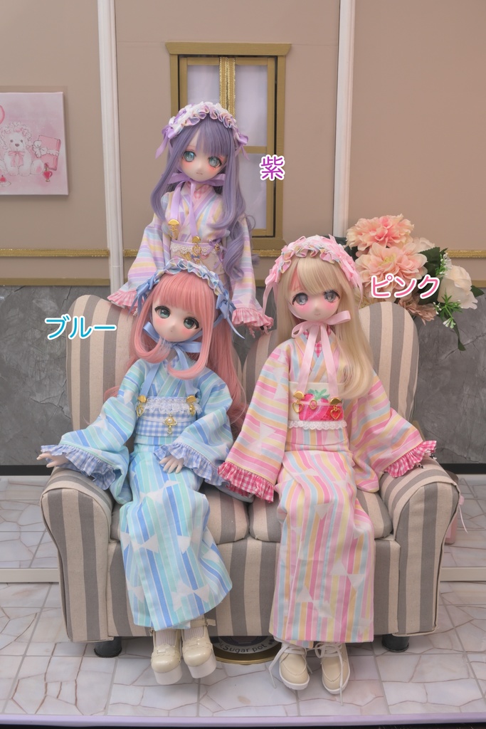 リボン×ストライプ着物