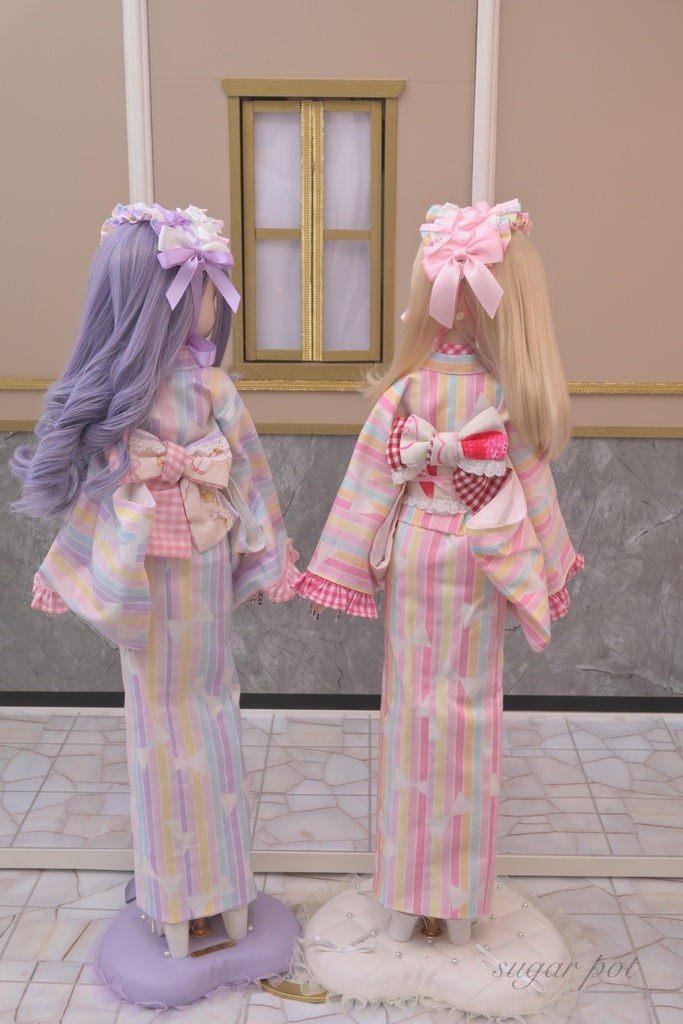 リボン×ストライプ着物