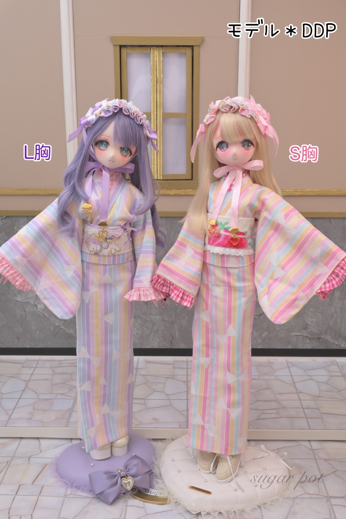 リボン×ストライプ着物