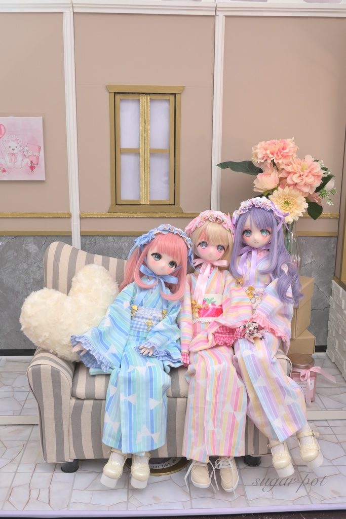 リボン×ストライプ着物