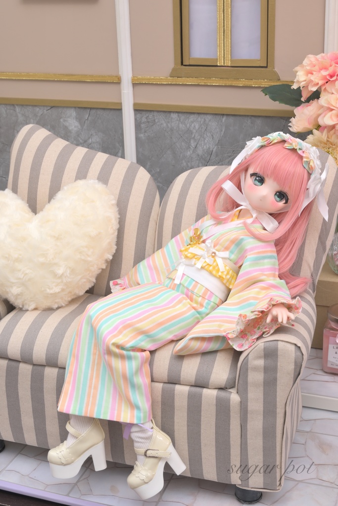 ゆめかわストライプ着物