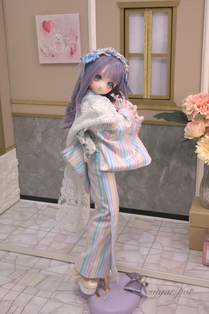 ゆめかわストライプ着物