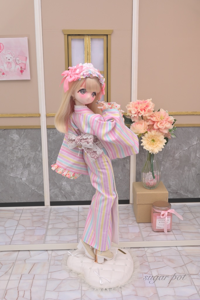 ゆめかわストライプ着物