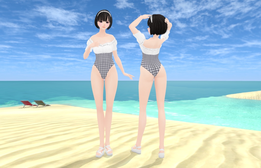 【VRoid衣装】ビスチェ風フリルワンピ水着♡