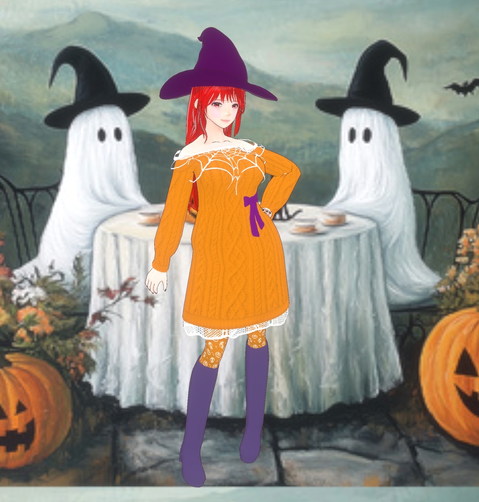 【VRoid衣装】オフショルニットワンピ　ハロウィンVer♡