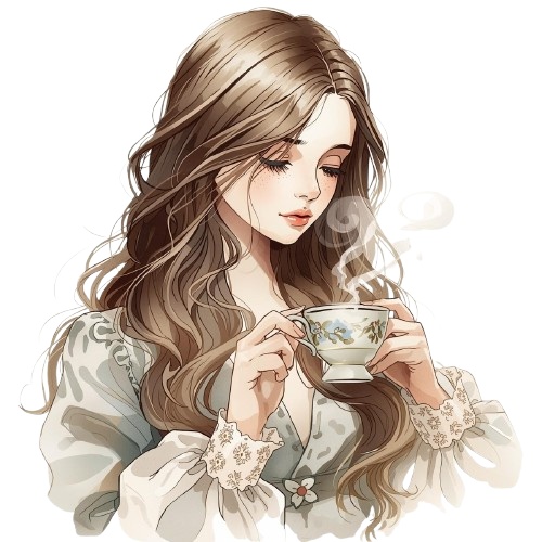 【猫とティータイム】アンティーク風クリップアート10点セット|PNG背景透過