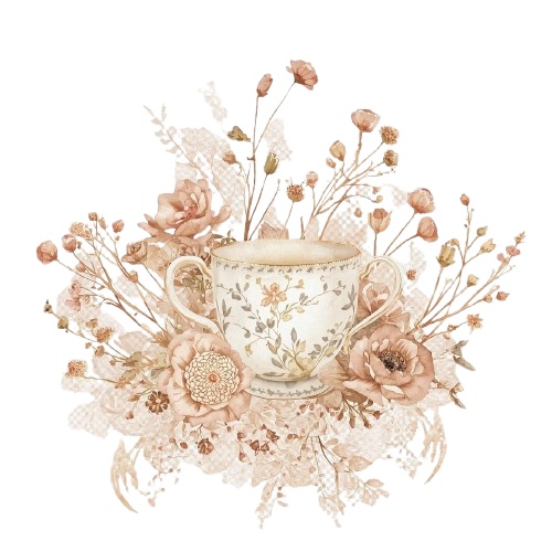 【猫とティータイム】アンティーク風クリップアート10点セット|PNG背景透過