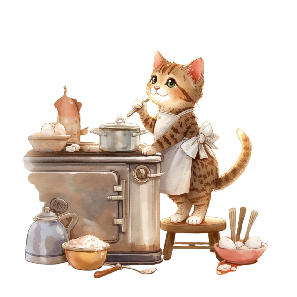 猫の1日 〜パステル絵本風クリップアート10点セット|PNG背景透過