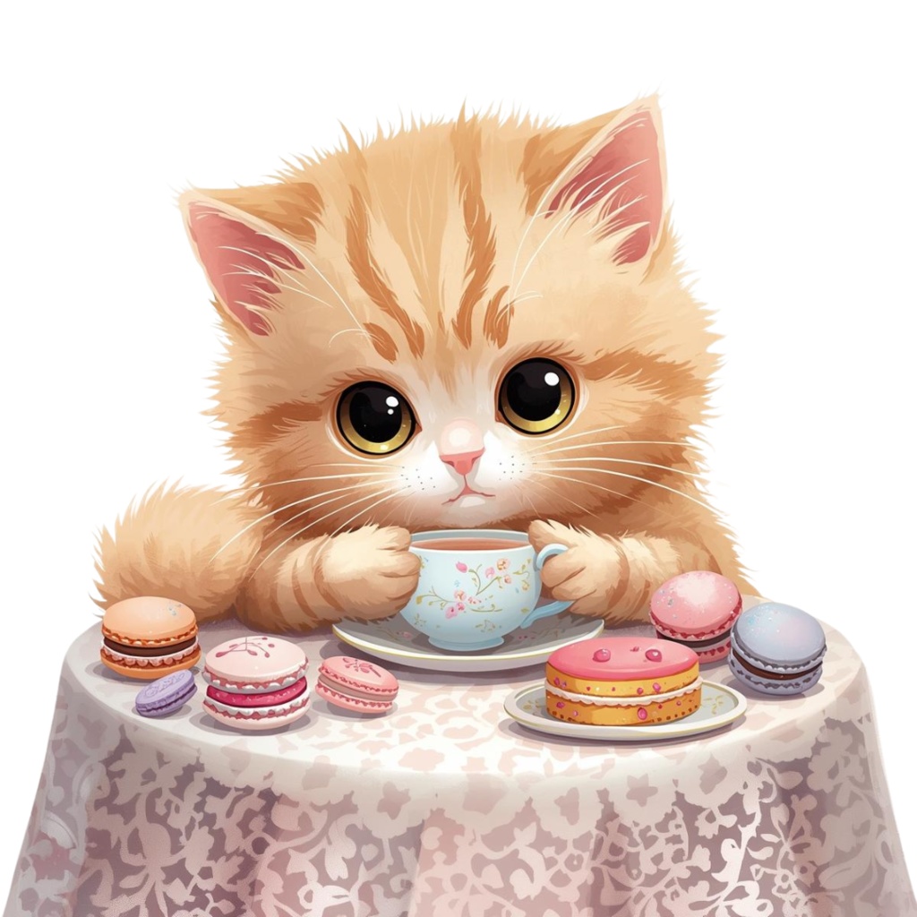 猫の1日 〜パステル絵本風クリップアート10点セット|PNG背景透過