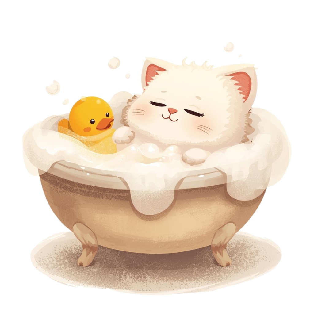 猫の1日 〜パステル絵本風クリップアート10点セット|PNG背景透過