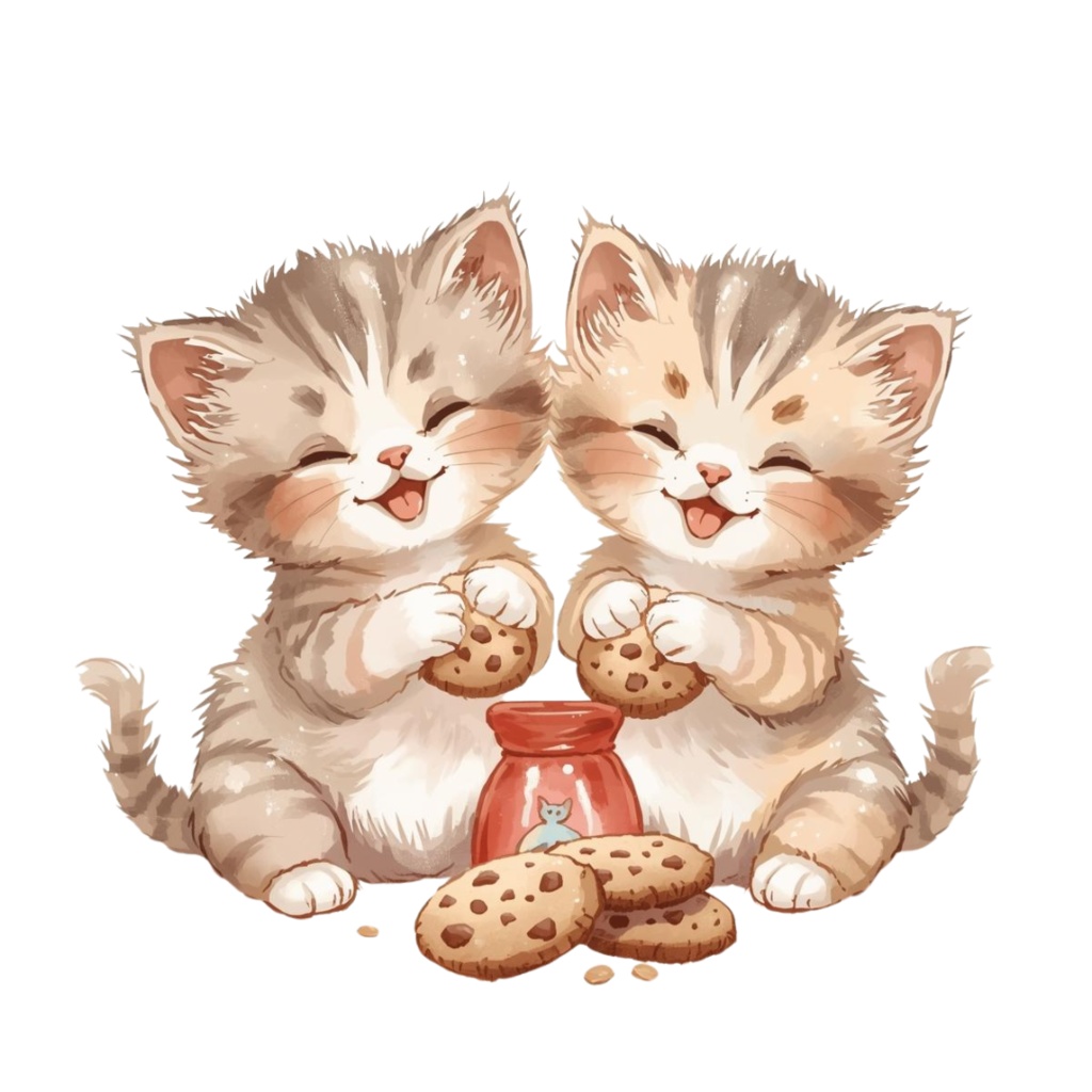 猫の1日 〜パステル絵本風クリップアート10点セット|PNG背景透過