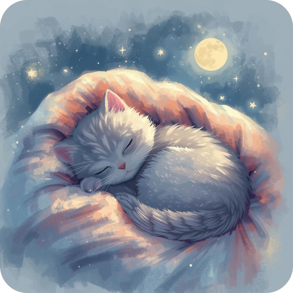 猫の1日 〜パステル絵本風クリップアート10点セット|PNG背景透過