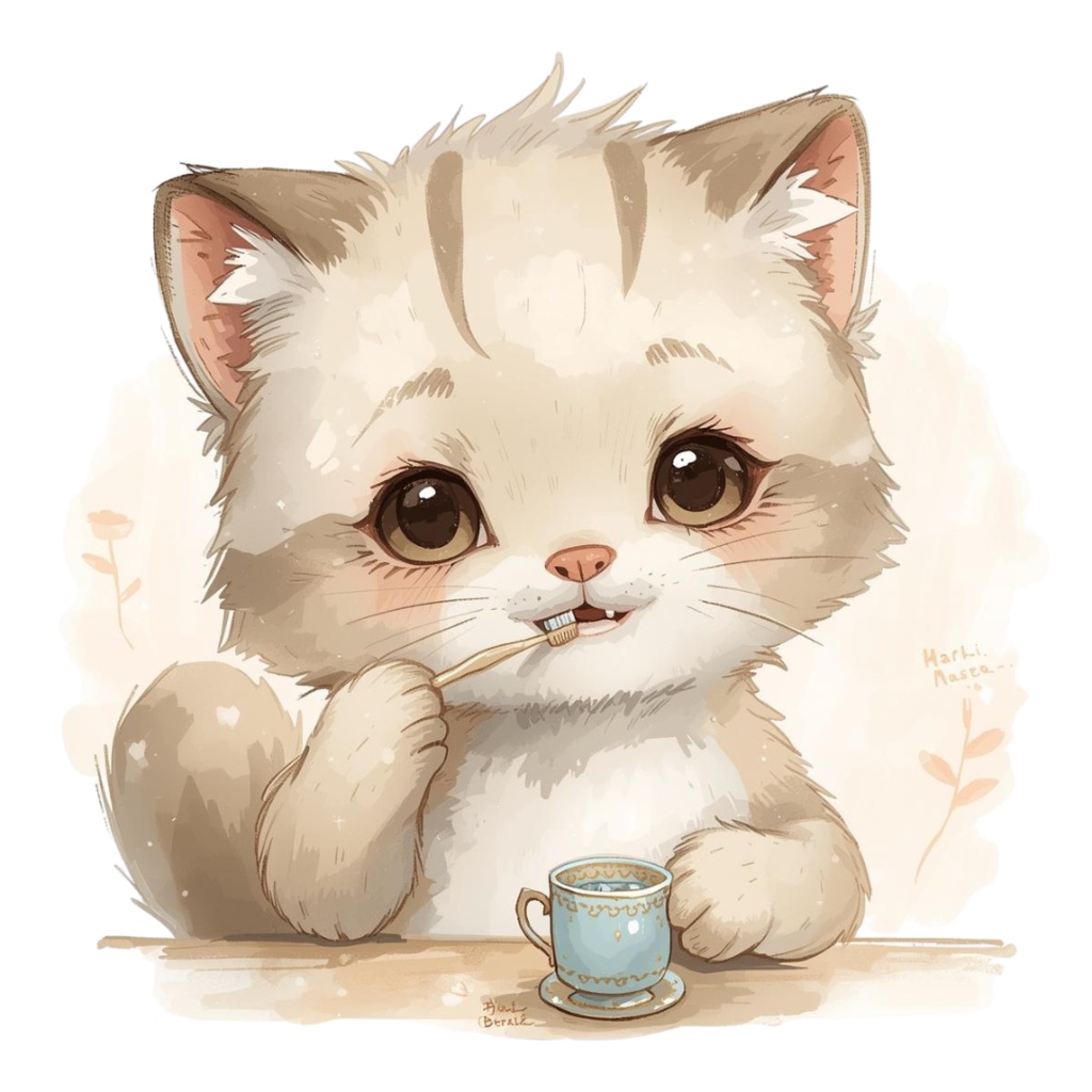 猫の1日 〜パステル絵本風クリップアート10点セット|PNG背景透過