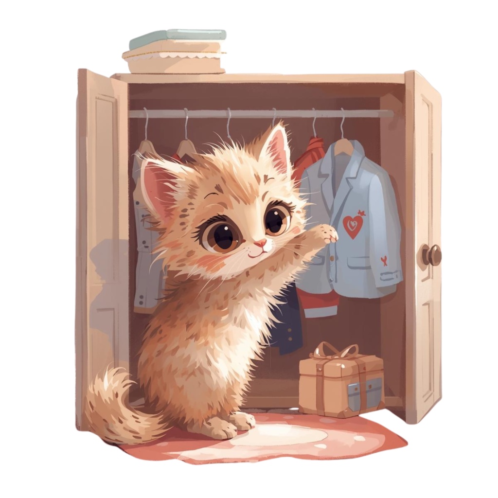 猫の1日 〜パステル絵本風クリップアート10点セット|PNG背景透過