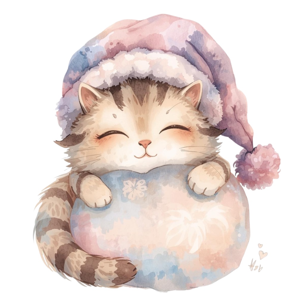 猫の1日 〜パステル絵本風クリップアート10点セット|PNG背景透過