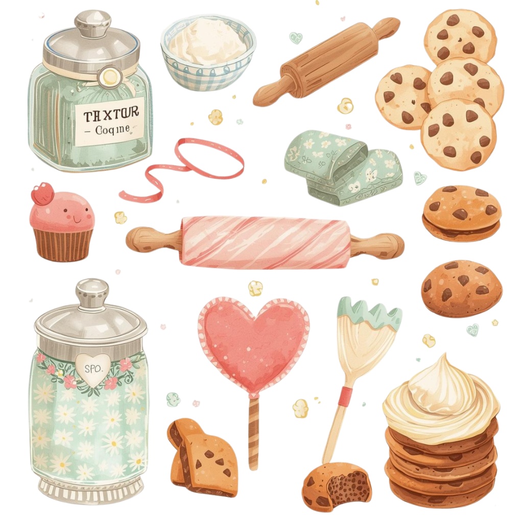 猫の1日 小物〜パステル絵本風クリップアート10点セット|PNG背景透過