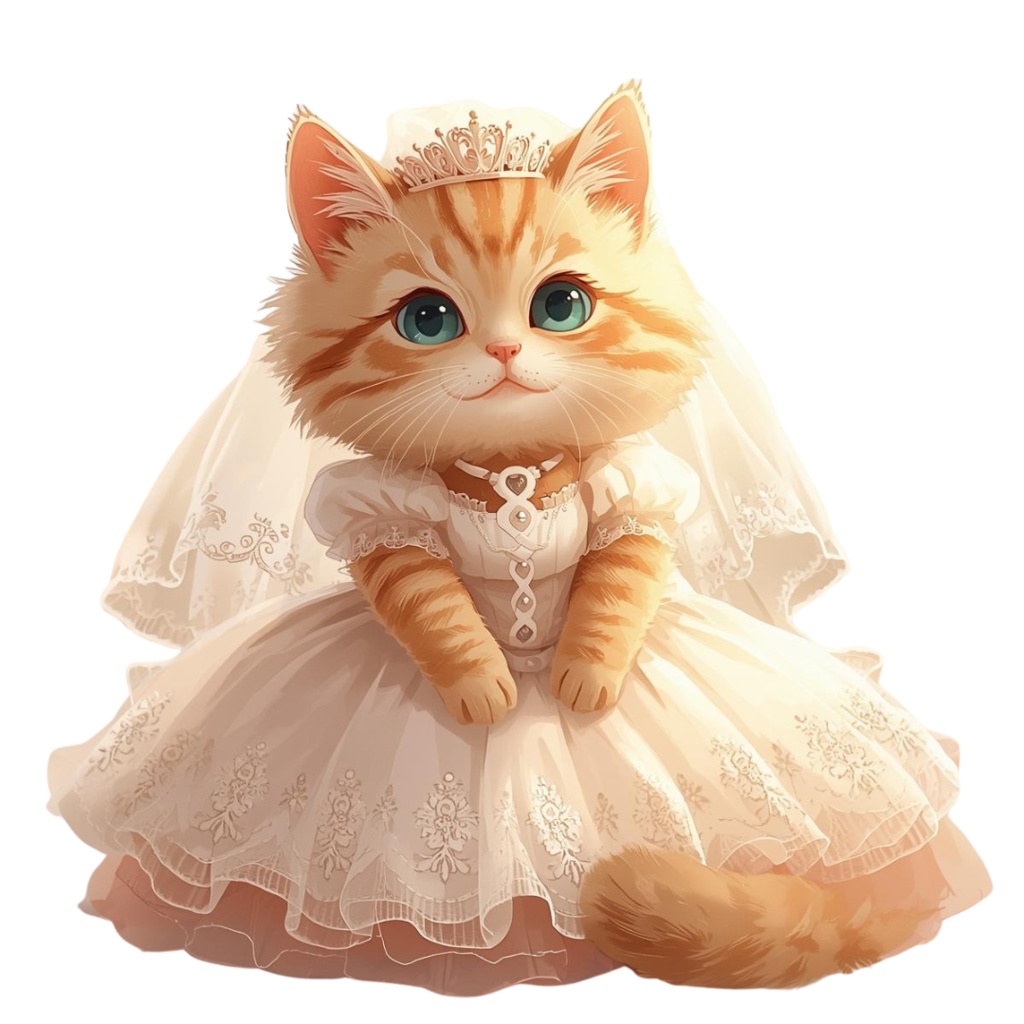 猫の結婚式A 〜パステル絵本風クリップアート13点セット|PNG背景透過