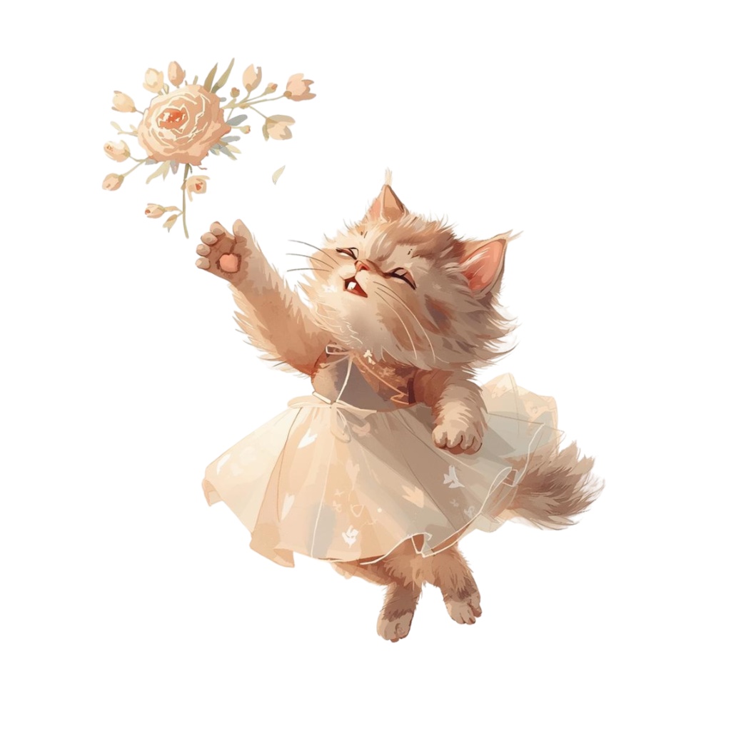 猫の結婚式A 〜パステル絵本風クリップアート13点セット|PNG背景透過