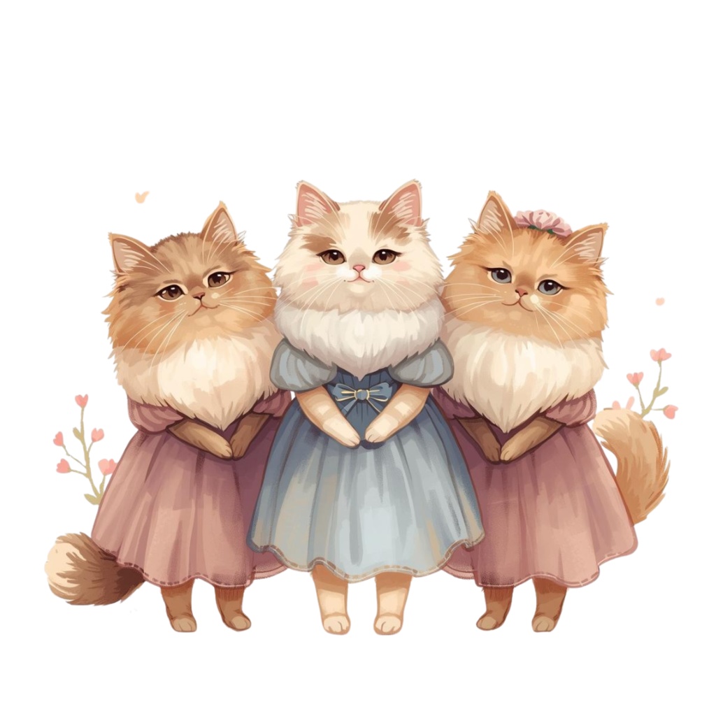 猫の結婚式A 〜パステル絵本風クリップアート13点セット|PNG背景透過