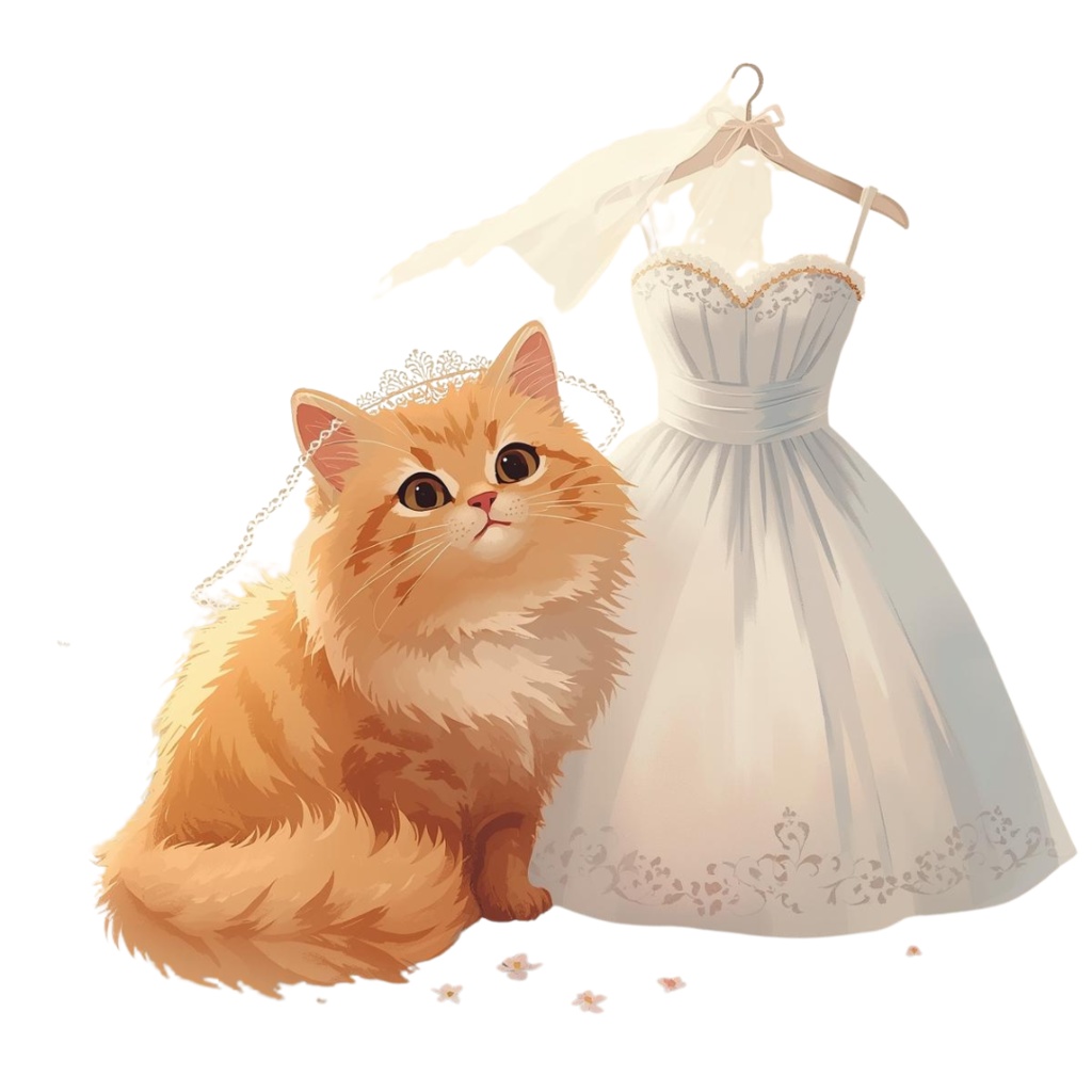 猫の結婚式B 〜パステル絵本風クリップアート13点セット|PNG背景透過