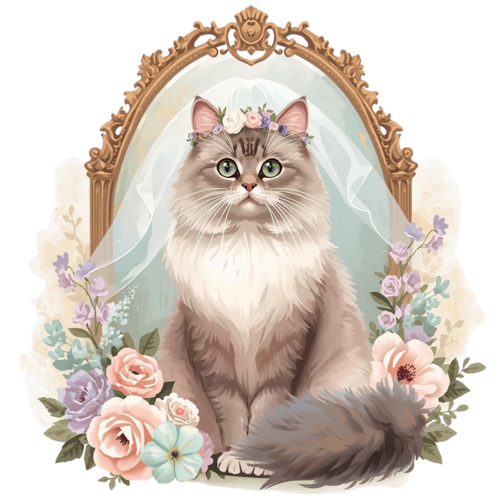 猫の結婚式B 〜パステル絵本風クリップアート13点セット|PNG背景透過