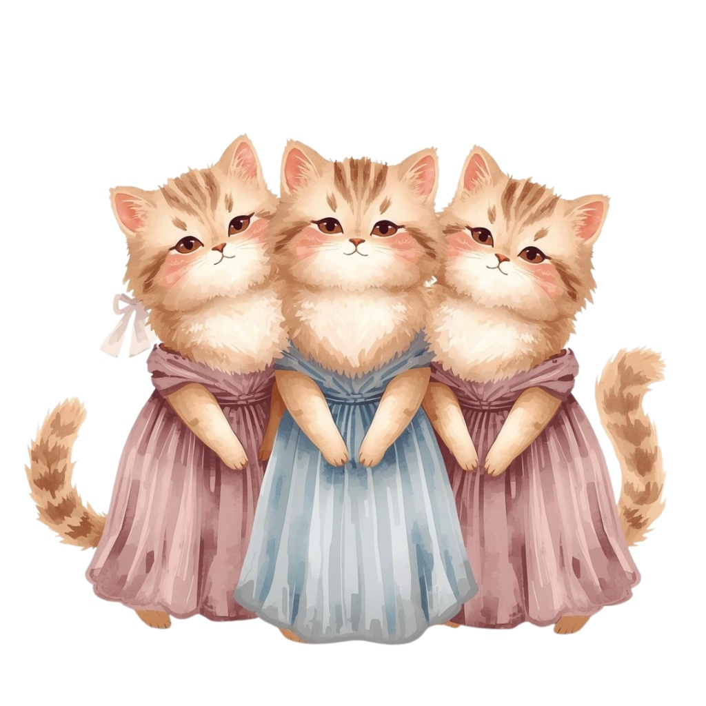 猫の結婚式B 〜パステル絵本風クリップアート13点セット|PNG背景透過