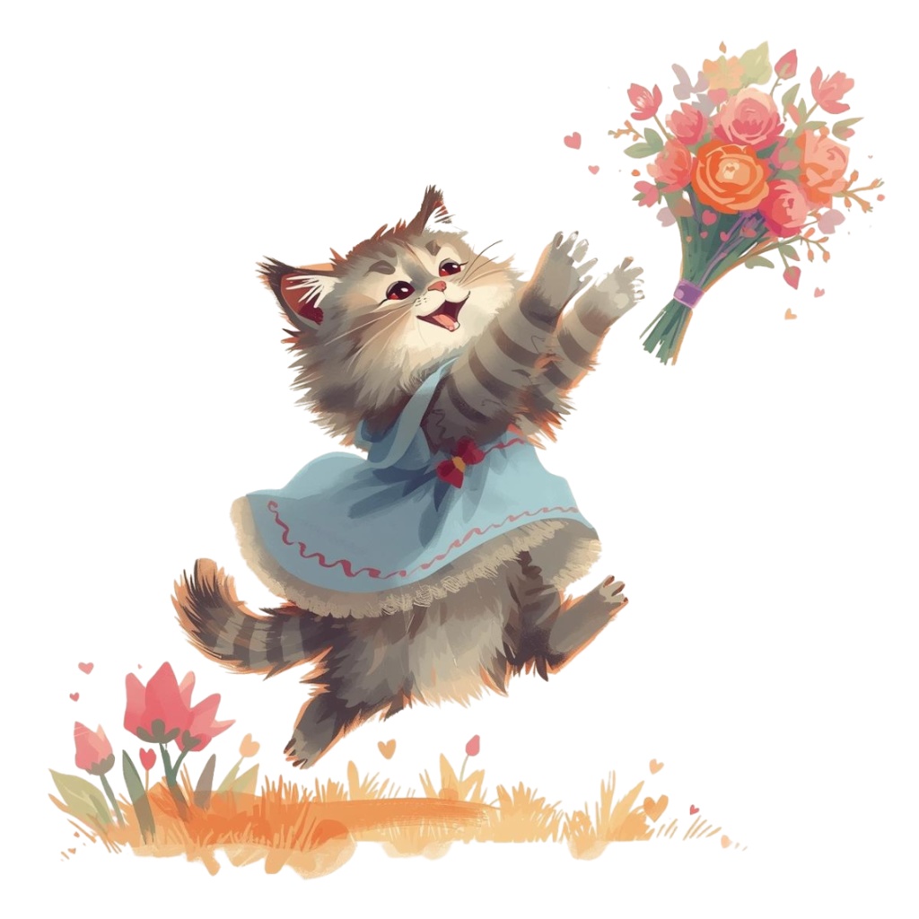 猫の結婚式B 〜パステル絵本風クリップアート13点セット|PNG背景透過