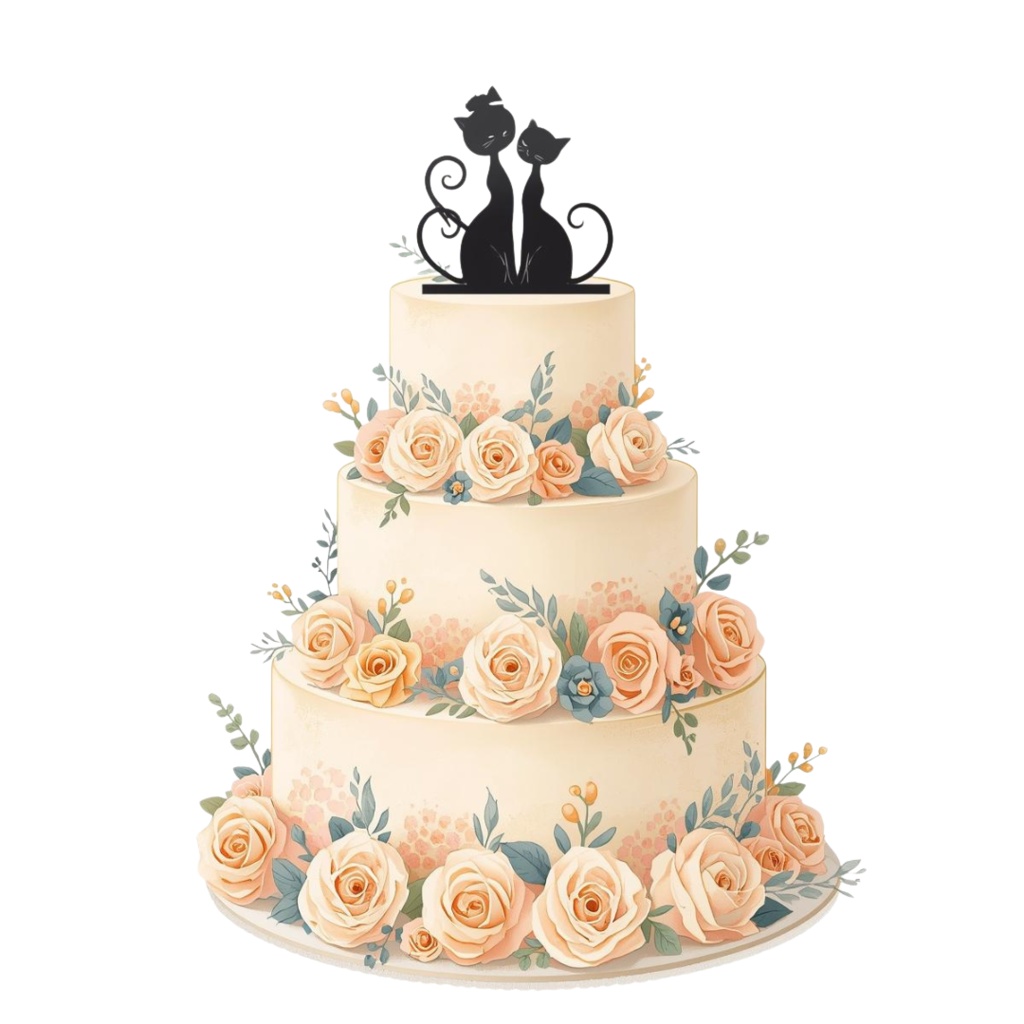 猫の結婚式 小物〜パステル絵本風クリップアート10点セット|PNG背景透過