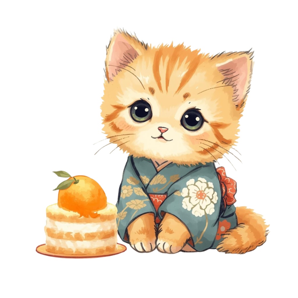 猫の和ppiness A 〜パステル絵本風クリップアート11点セット|PNG背景透過