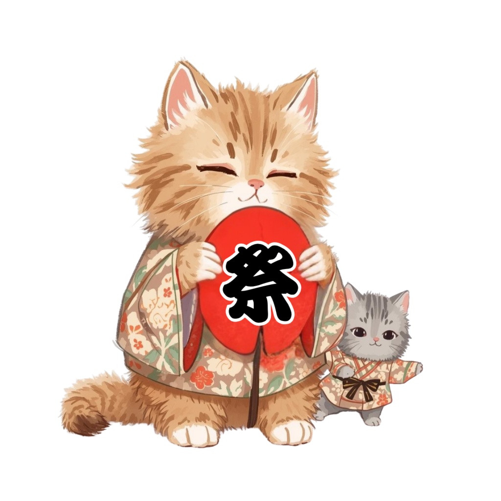 猫の和ppiness A 〜パステル絵本風クリップアート11点セット|PNG背景透過