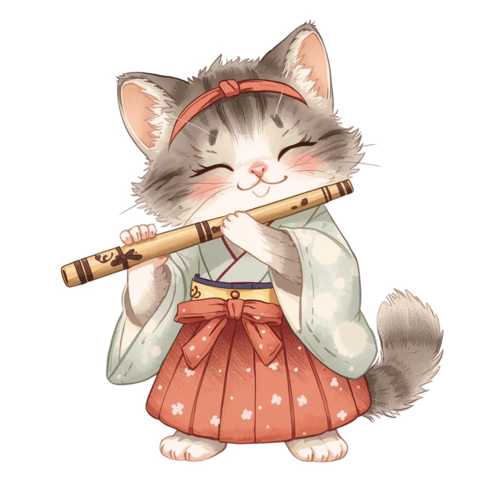 猫の和ppiness A 〜パステル絵本風クリップアート11点セット|PNG背景透過