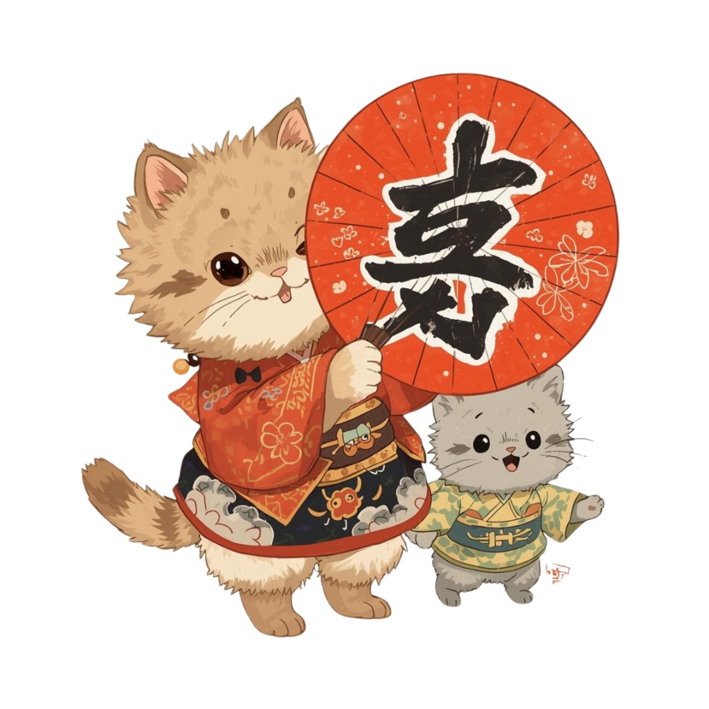 猫の和ppiness A 〜パステル絵本風クリップアート11点セット|PNG背景透過