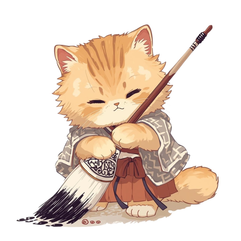 猫の和ppiness B〜パステル絵本風クリップアート10点セット|PNG背景透過