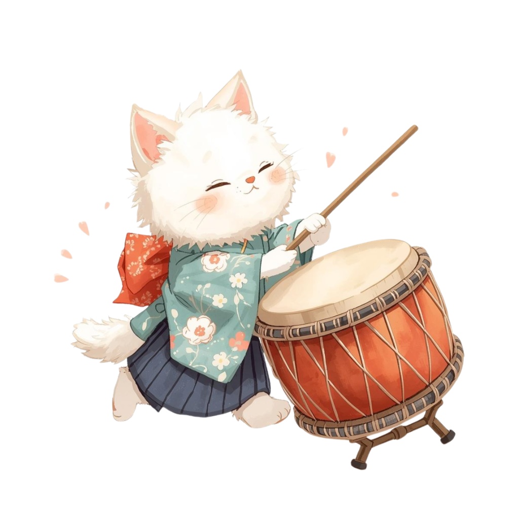 猫の和ppiness B〜パステル絵本風クリップアート10点セット|PNG背景透過