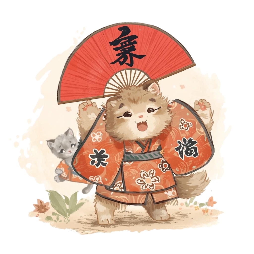 猫の和ppiness B〜パステル絵本風クリップアート10点セット|PNG背景透過