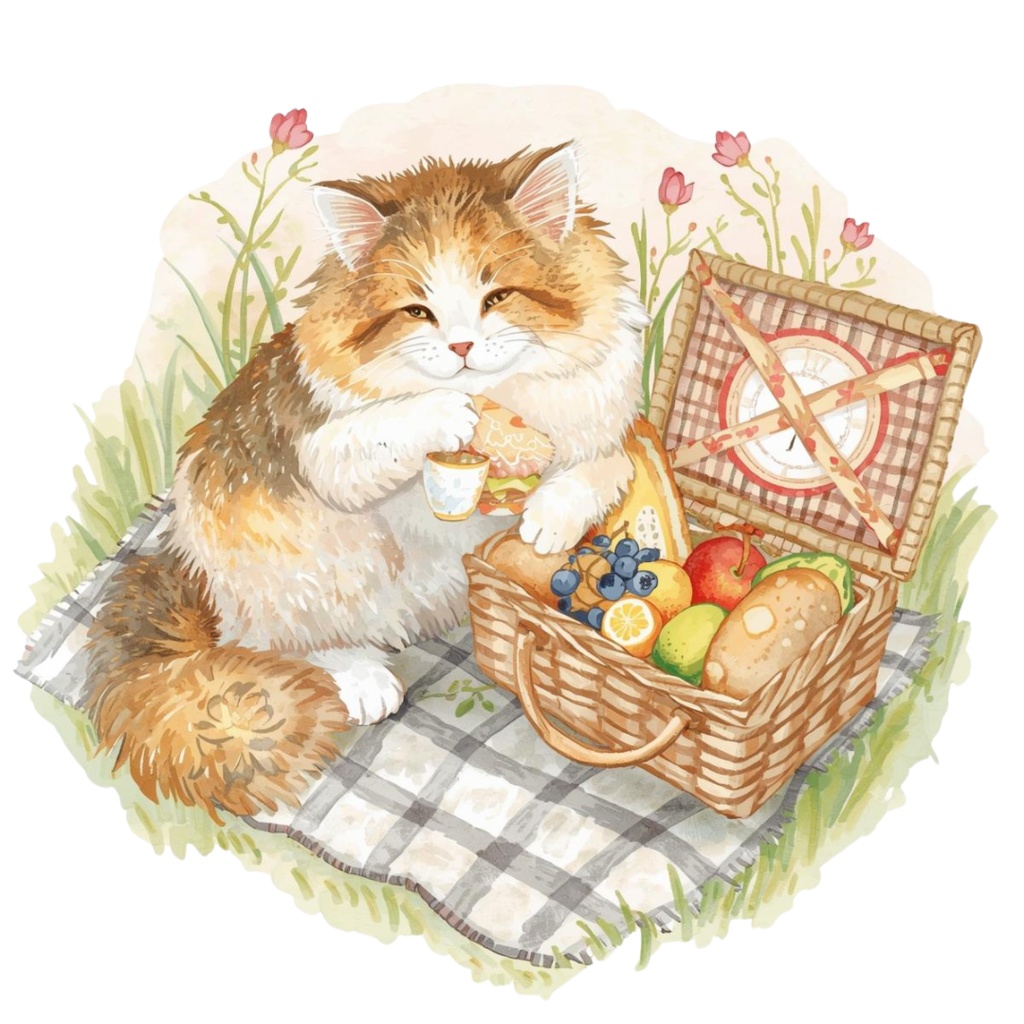 猫のスケジュールA 〜パステル絵本風クリップアート14点セット|PNG背景透過