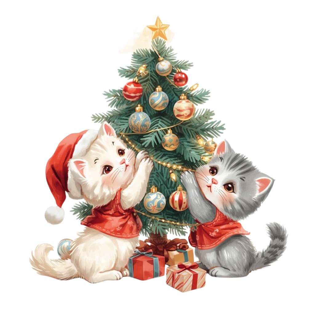 猫のスケジュールB〜パステル絵本風クリップアート14点セット|PNG背景透過