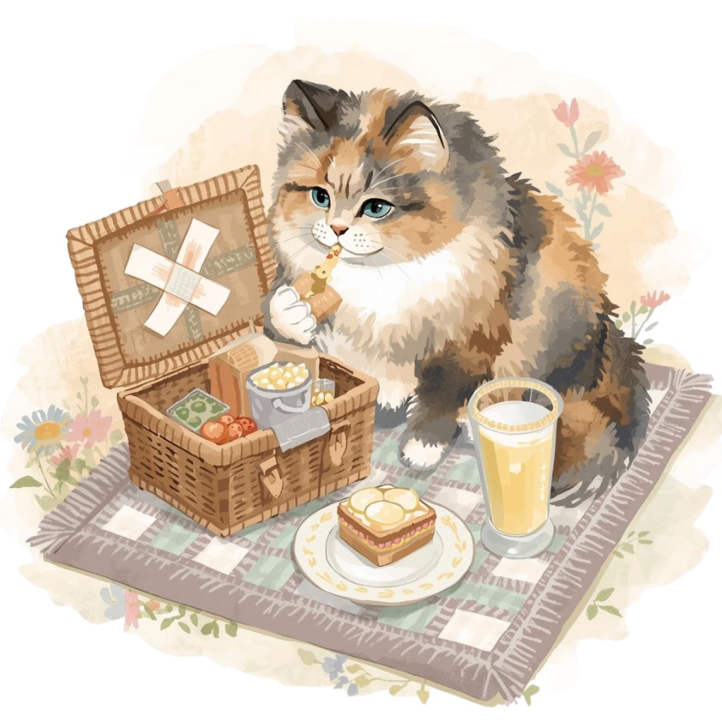 猫のスケジュールB〜パステル絵本風クリップアート14点セット|PNG背景透過