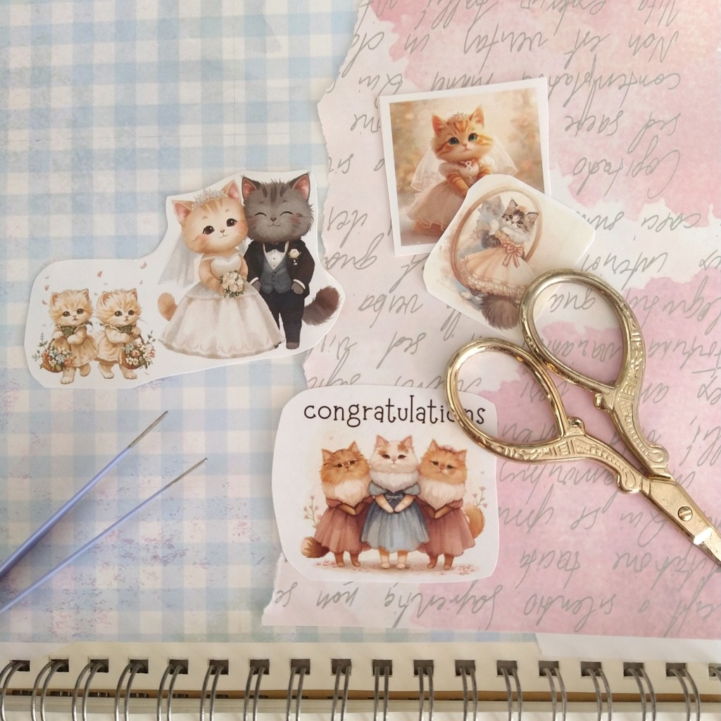 ねこの結婚式 もりだくさん 素材シート【ペーパーアイテム素材PNG】