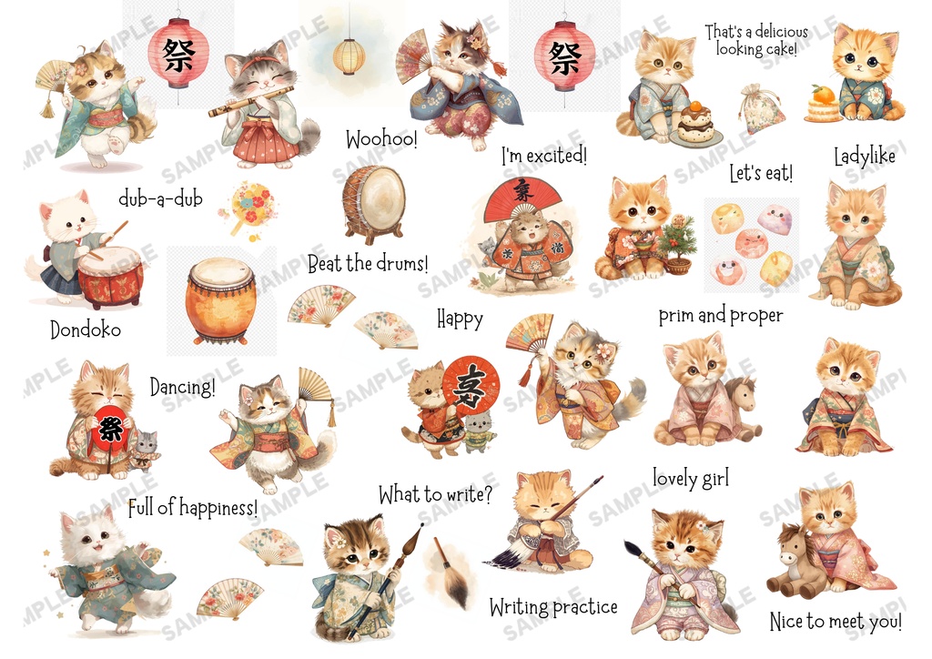 【A4コラージュ素材】ねこと私~アウトドア日和 5枚セット*デザインペーパー 手帳 女の子 キャンプ バーベキュー サイクリング ピクニック 海【PNG】