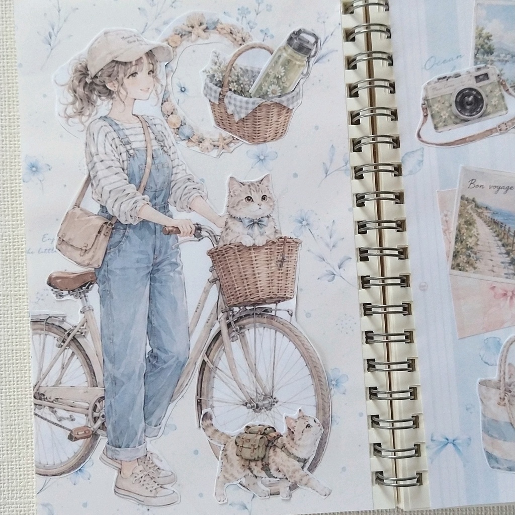 もふもふねこたちとおねえさんの働くcafeでお茶しませんか?【PNG】A4素材シート*デザインペーパー コラージュ デコ 日記 手帳 シール イラスト 推し活 ジャーナリング ブライダル ウェディング スクラップ