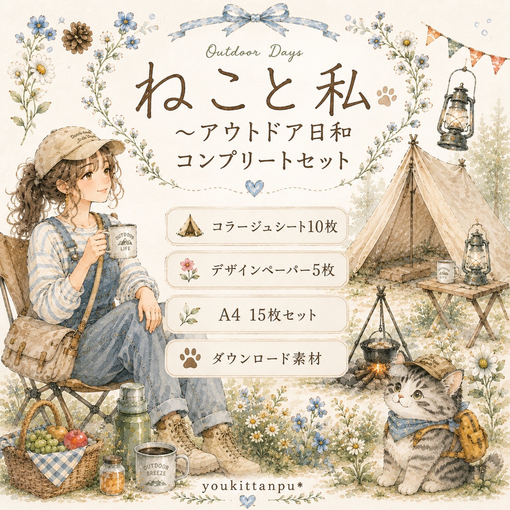 もふもふねこたちとおねえさんの働くcafeでお茶しませんか?【PNG】A4素材シート*デザインペーパー コラージュ デコ 日記 手帳 シール イラスト 推し活 ジャーナリング ブライダル ウェディング スクラップ