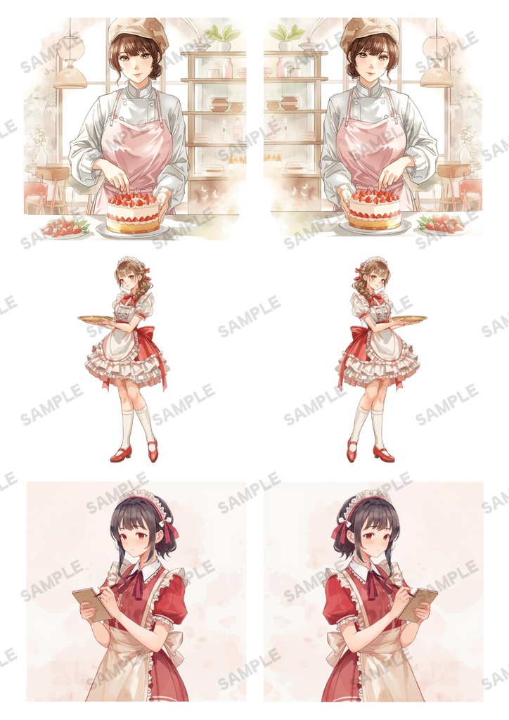 もふもふねこたちとおねえさんの働くcafeでお茶しませんか?【PNG】A4素材シート*デザインペーパー コラージュ デコ 日記 手帳 シール イラスト 推し活 ジャーナリング ブライダル ウェディング スクラップ