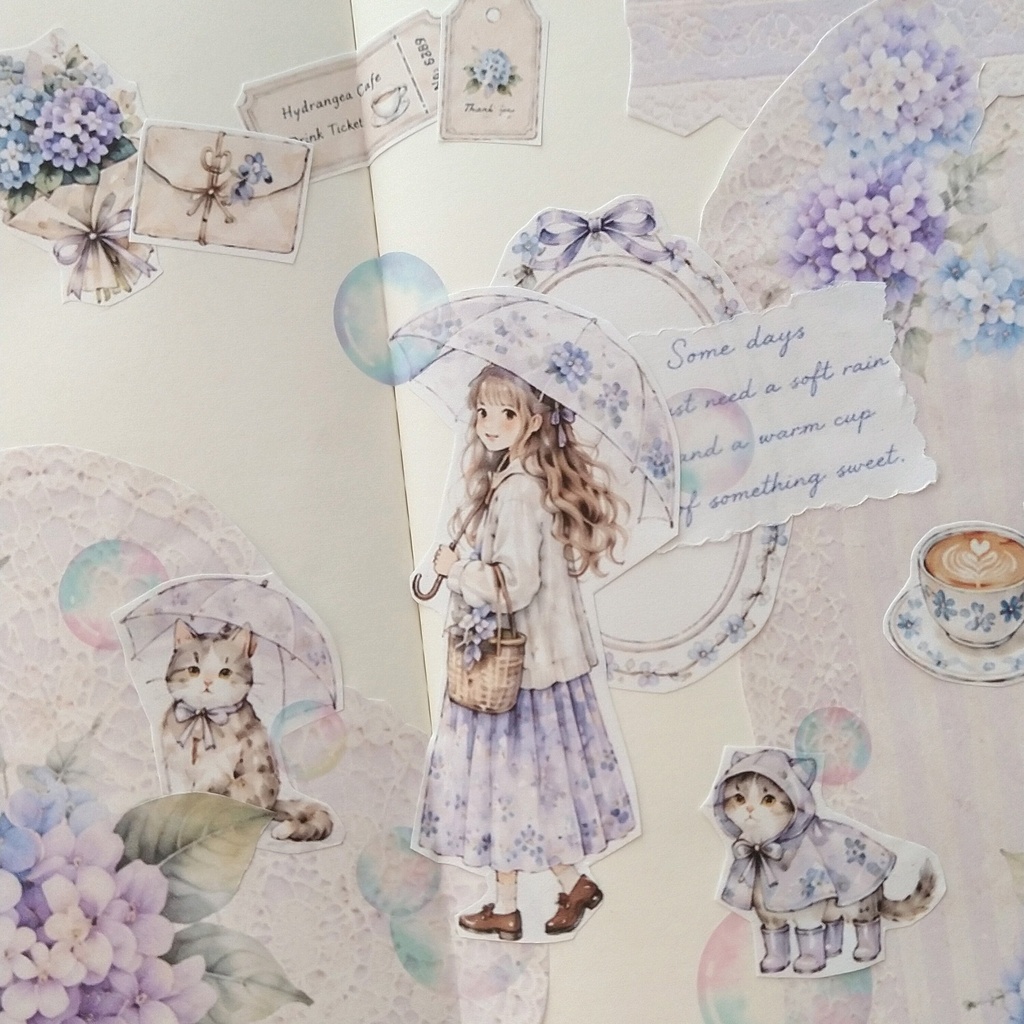 \フラワーフェスタ/デザインペーパー*素材シート コラージュ イラスト 手帳 日記 ラッピング チェック 小花 水色 ピンク ラベンダー ジャンクジャーナル ジャーナリング スクラップ おすそ分け